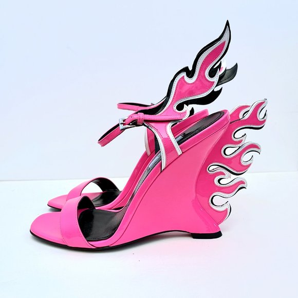 Prada Shoes - PRADA Flame Sandal Wedge Pink Patent Heels